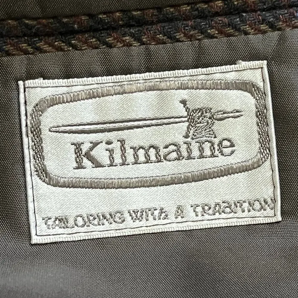 VTG KILMAINE Gun Club Plaid Wool Sport Coat Jacket in Brown & Navy MEN'S 44